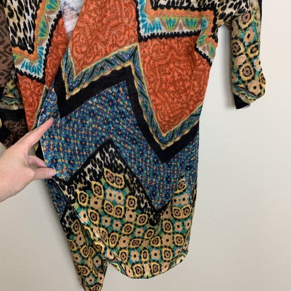 Chicos Womens 2 Large 3/4 Sleeve Cardigan Sweater Open Peacock Print Boho Rayon - Picture 6 of 15